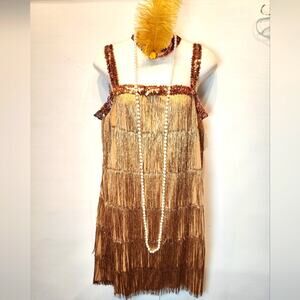 Elegant Brown Fringe Midi Dress